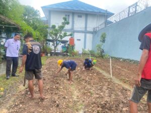 Dukung Ketahanan Pangan, Lapas Narkotika Karang Intan Tebar 4 Kg Bibit Kangkung di SAE 1
